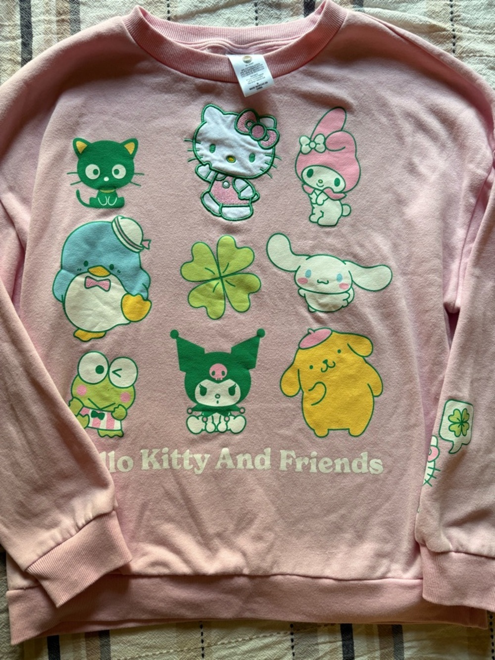 Hello Kitty and Friends Lucky 🍀 Pink Pullover Sweatshirt w Embroidery Kawaii M